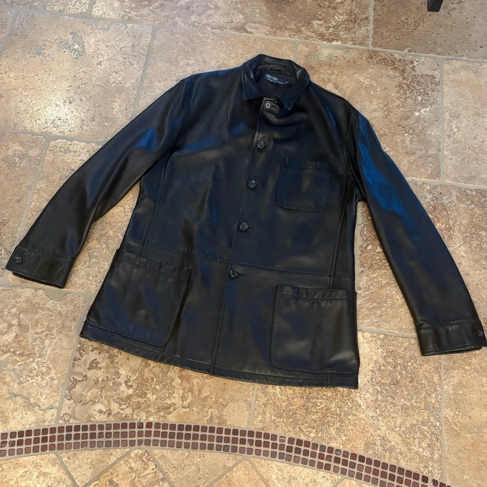 Vintage Polo By Ralph Lauren Men Black Elegant 100% Leather Jacket Size Large